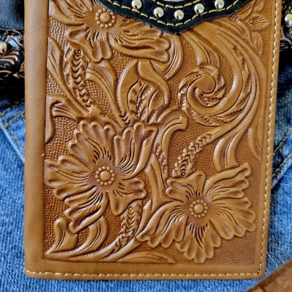 Star Sheriff Star Western wallet genuine leather cow hair hand tooled Bifold... - Picture 6 of 10